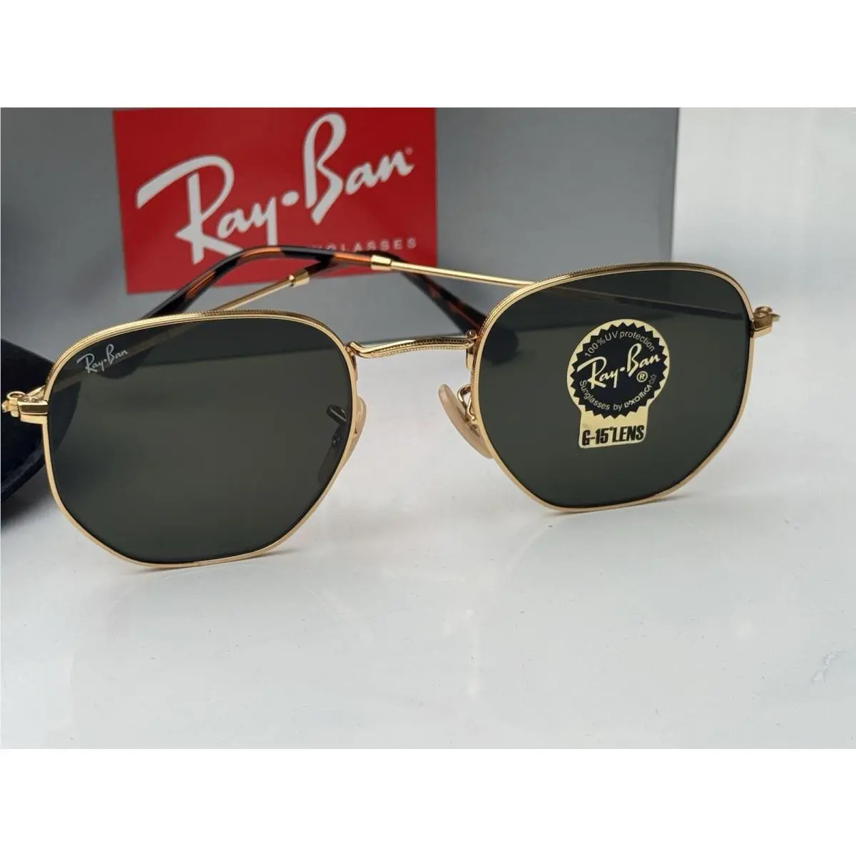 Ray-ban RB3548N 001 Arista Gold Hexagonal Green G-15 Lenses Sunglasses 51mm