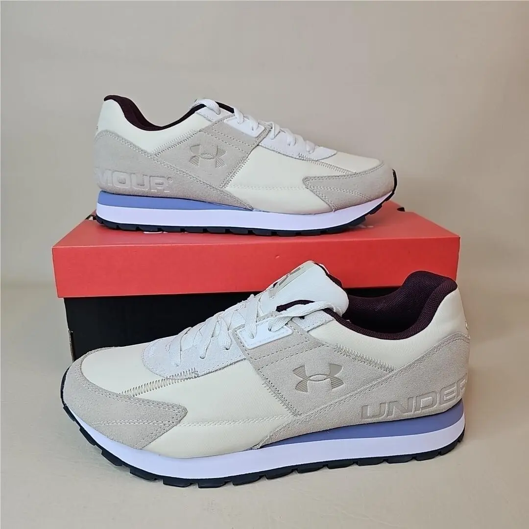 Under Armour Essential Runner Shoes Men`s Size 10 White Brown Running Sneakers - White