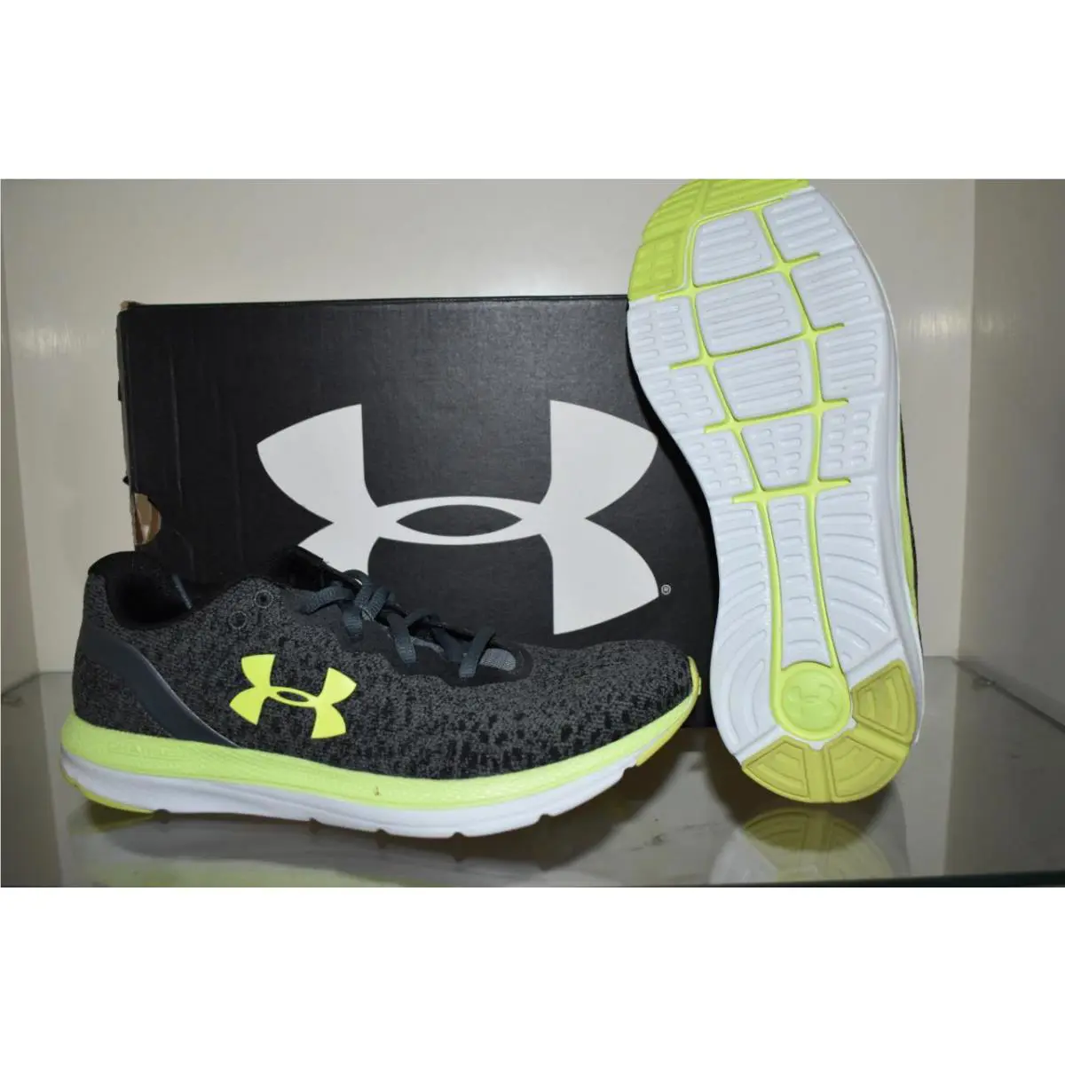 Under Armour Men`s Charged Impulse Knit Shoes 3022593 105 Size 8 Gray/yellow