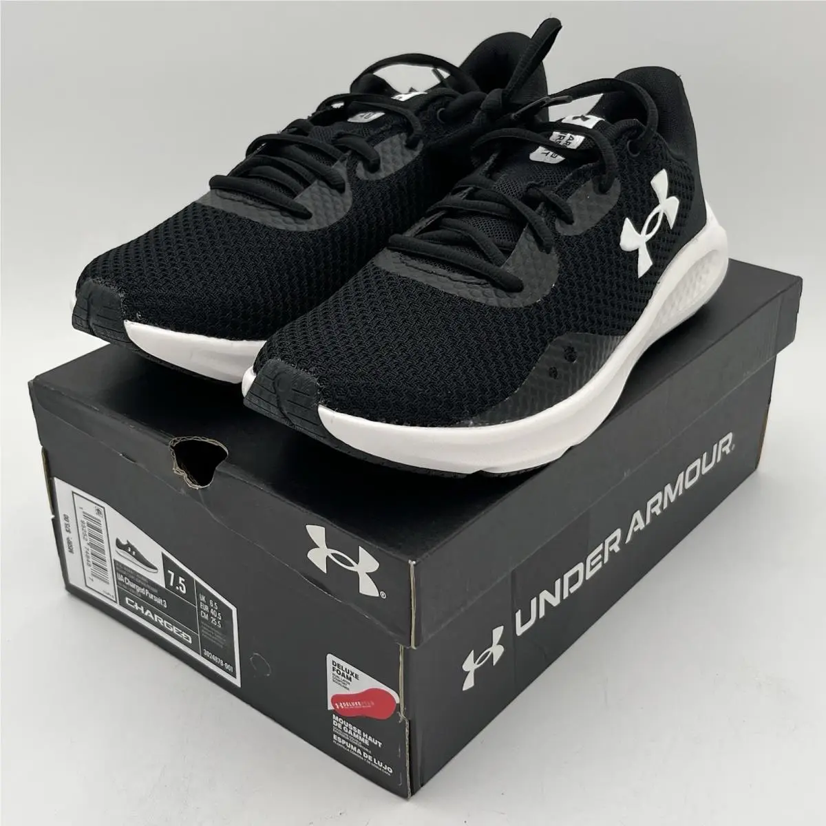 Under Armour Women`s Charged Pursuit 3 Running Shoe - Black/wht - Size 7.5