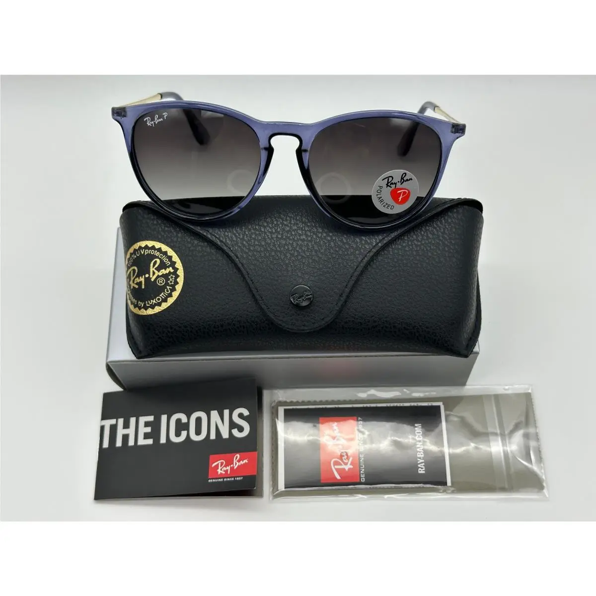Ray-ban Erika Classic RB4171 Round Sunglasses - Transparent Blue/ Polarized Grey