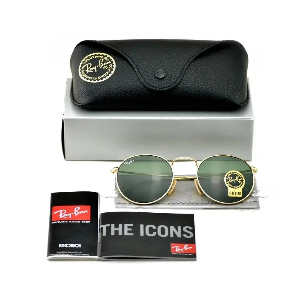 Ray-ban Sunglasses RB3447 Round Metal Gold Frame Green Classic Lens 50mm Unisex