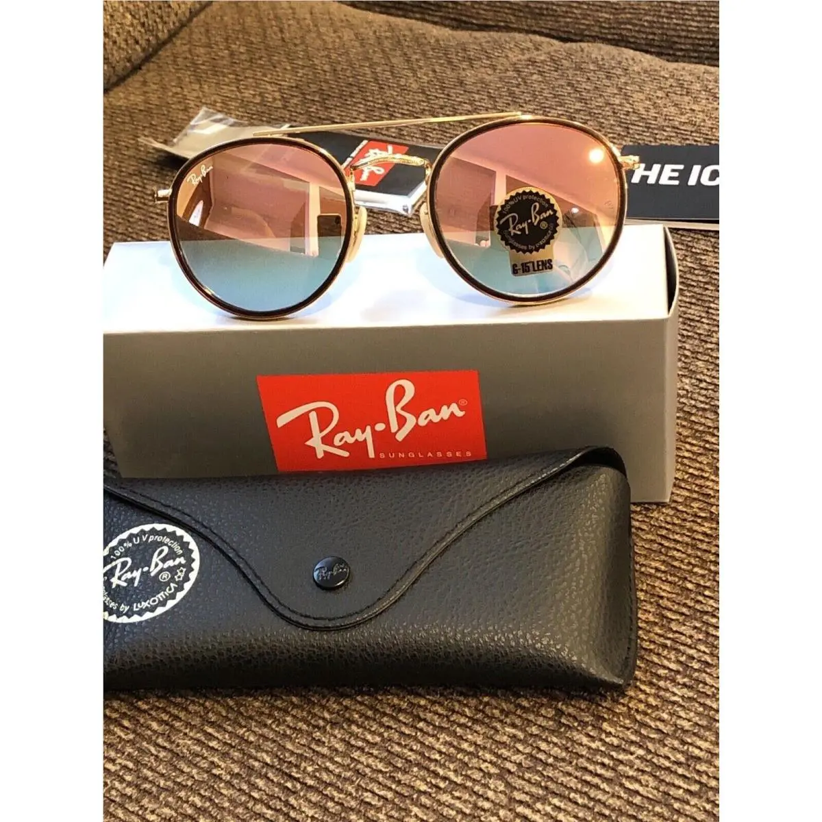 Ray-ban RB3647N Sunglasses Unisex Round Gold/mirrored Brown/pink 51mm