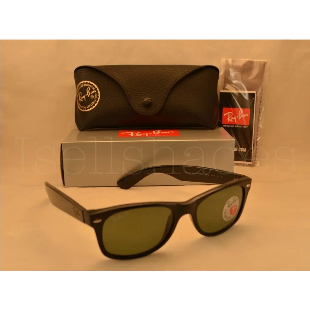 Ray-ban Ray Ban New Wayfarer Ray Ban Wayfarer RB2132-901/58 52 Black with Crystal Green Polarized Lens