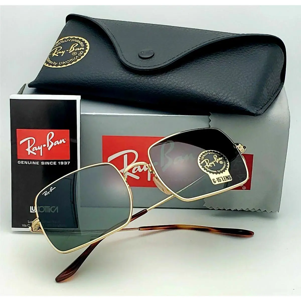 Ray-ban Rectangular 1971 Classic Sunglasses Gold Frames G-15 Grey-green Lens