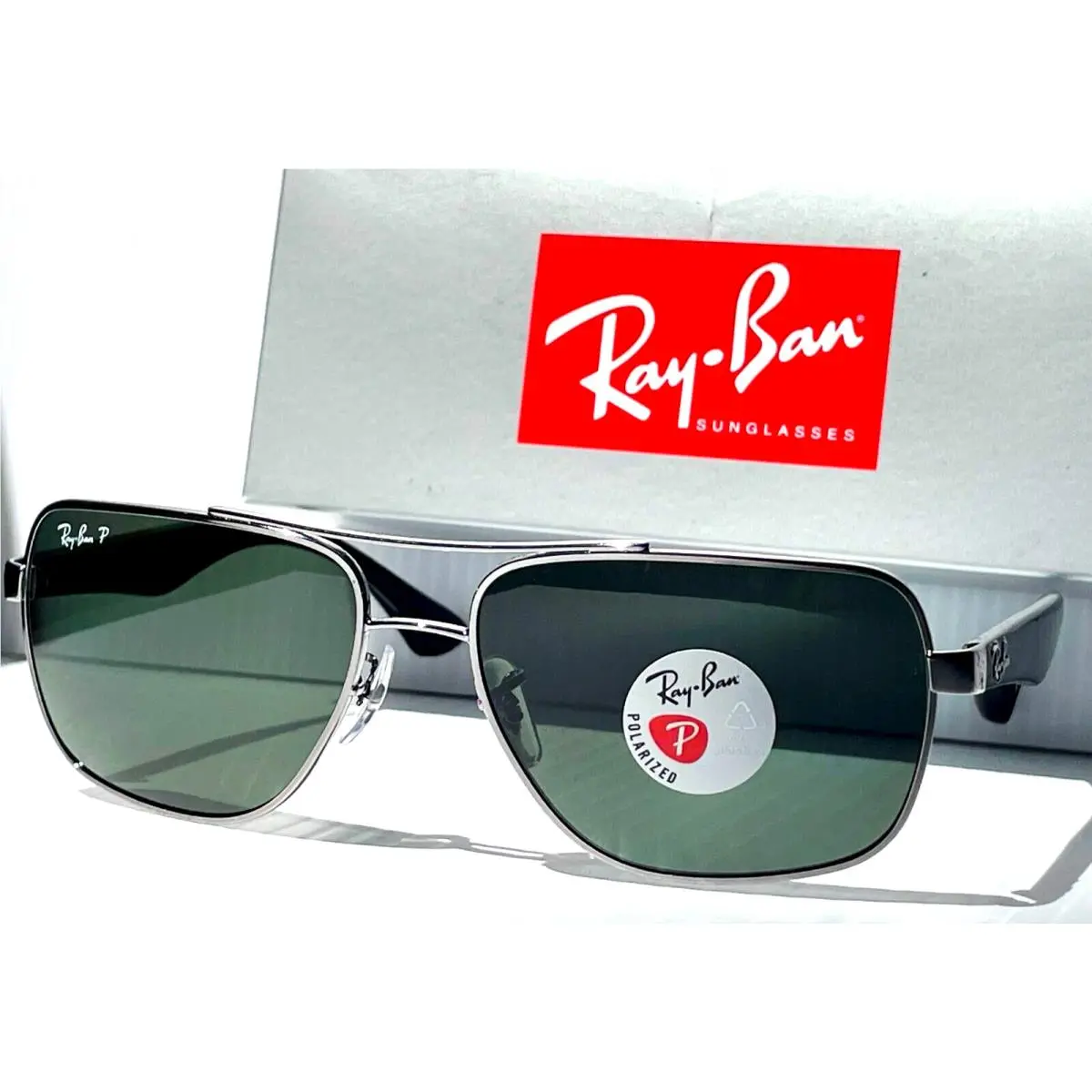 Ray Ban Gunmetal Frame Polarized Green Grey Len Sunglass RB3483 004/58