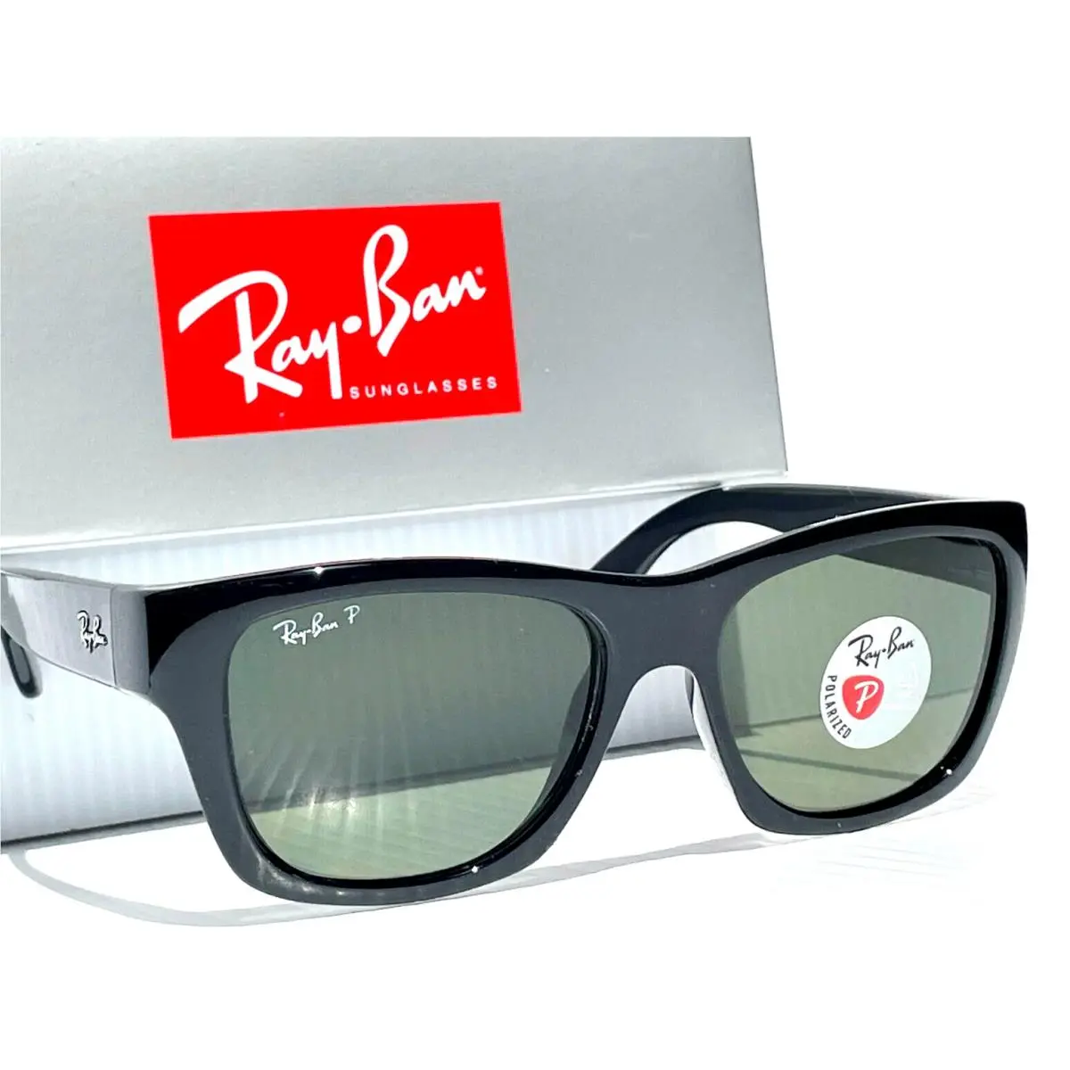 Ray Ban Shiny Black Polarized Green Lens Sunglass RB4194 601/9A