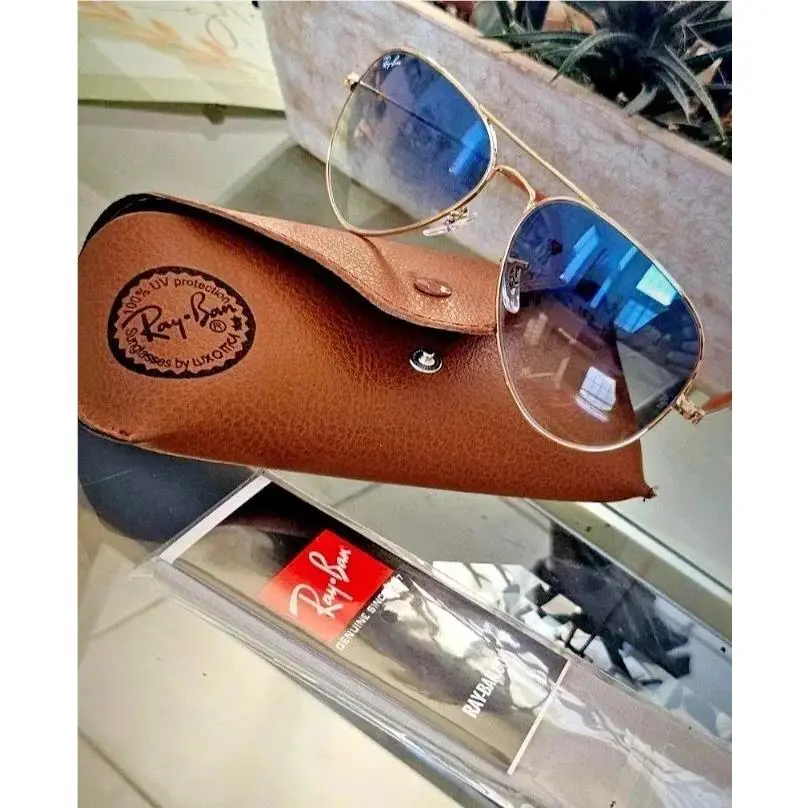 Ray-ban Sunglasses RB3025 Aviator Gradient Gold Frame Light Blue Lenses 58mm