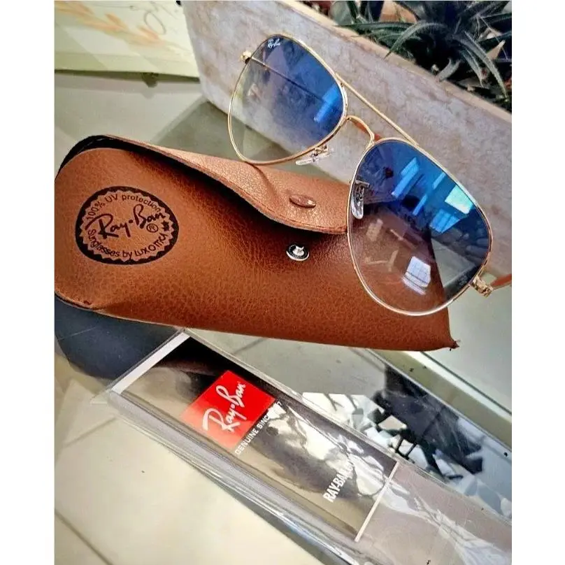 Ray-ban Sunglasses RB3025 Aviator Gradient Gold Frame Light Blue Lenses 58mm