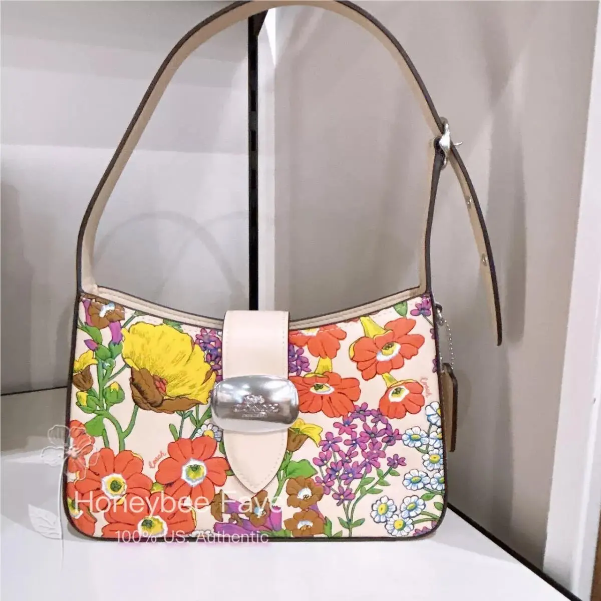 Eliza Shoulder Bag Camo/floral/ Signature Canvas/pink/tan/red CR161 Silver/Ivory Multi by Coach