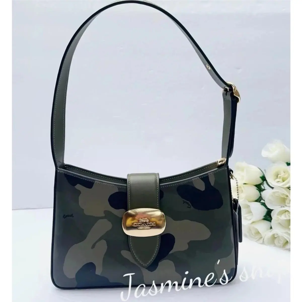 Eliza Shoulder Bag Camo/floral/ Signature Canvas/pink/tan/red CV949 Gold/Dark Cypress Multi by Coach