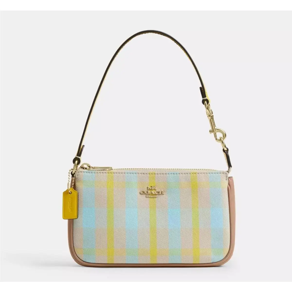 Women`s Nolita 19 Wristlet Clutch Pouch Purse Plaid Print - Bright Maize Multi - CBK65 by Coach