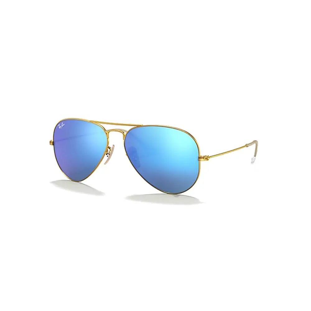 Ray-ban RB3025 Classic Aviator Matte Gold/blue Flash Unisex Sunglasses - 58mm - Frame: Gold