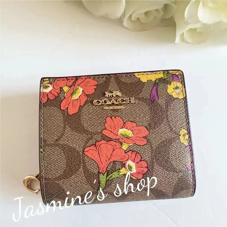 Snap Wallet In Signature Canvas with Floral Print CR939/CR969 CR939/khaki multi by Coach