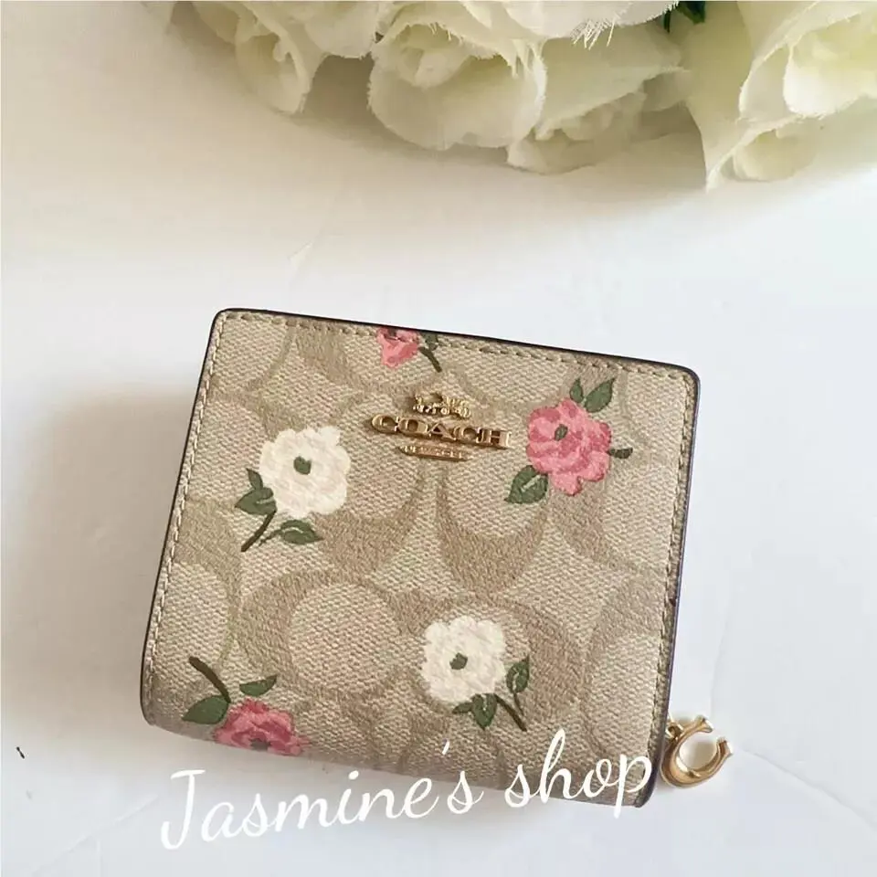 Snap Wallet In Signature Canvas with Floral Print CR939/CR969 CR969/light khaki multi by Coach