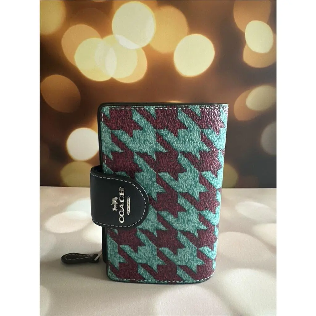 Coach Medium Corner Zip Wallet with Houndstooth Print CJ680