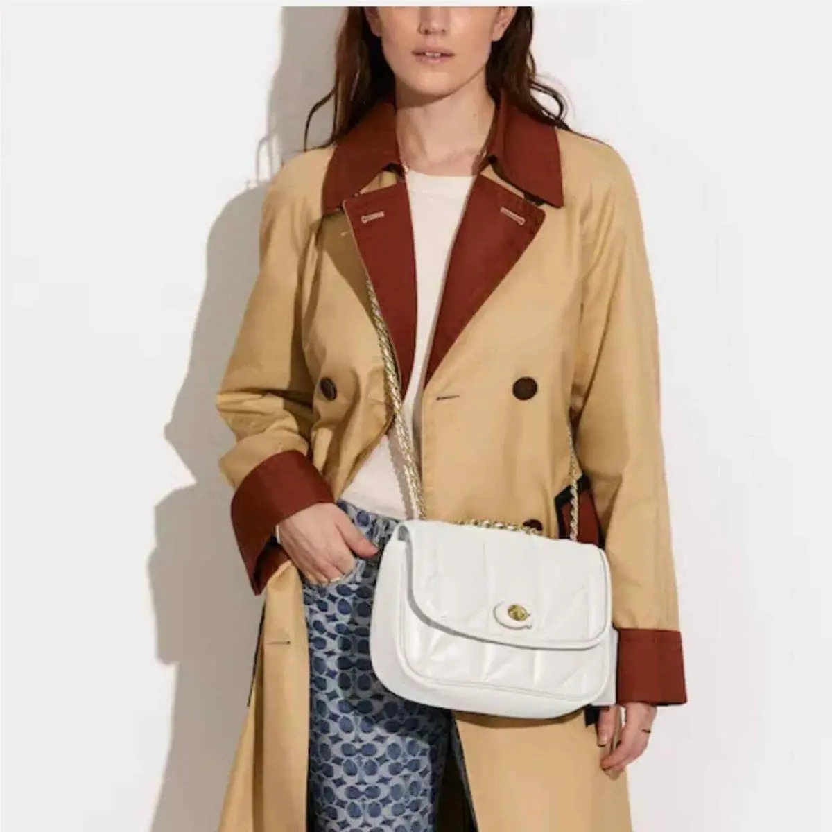 Coach  bag  - COACH Madison Pillow Top C8560 (Largest size in this bag Medium) - Handle/Strap: Brass with Woven Leather Chain Shoulder/crossbody/handbag, Hardware: Brass, Exterior: Chalk