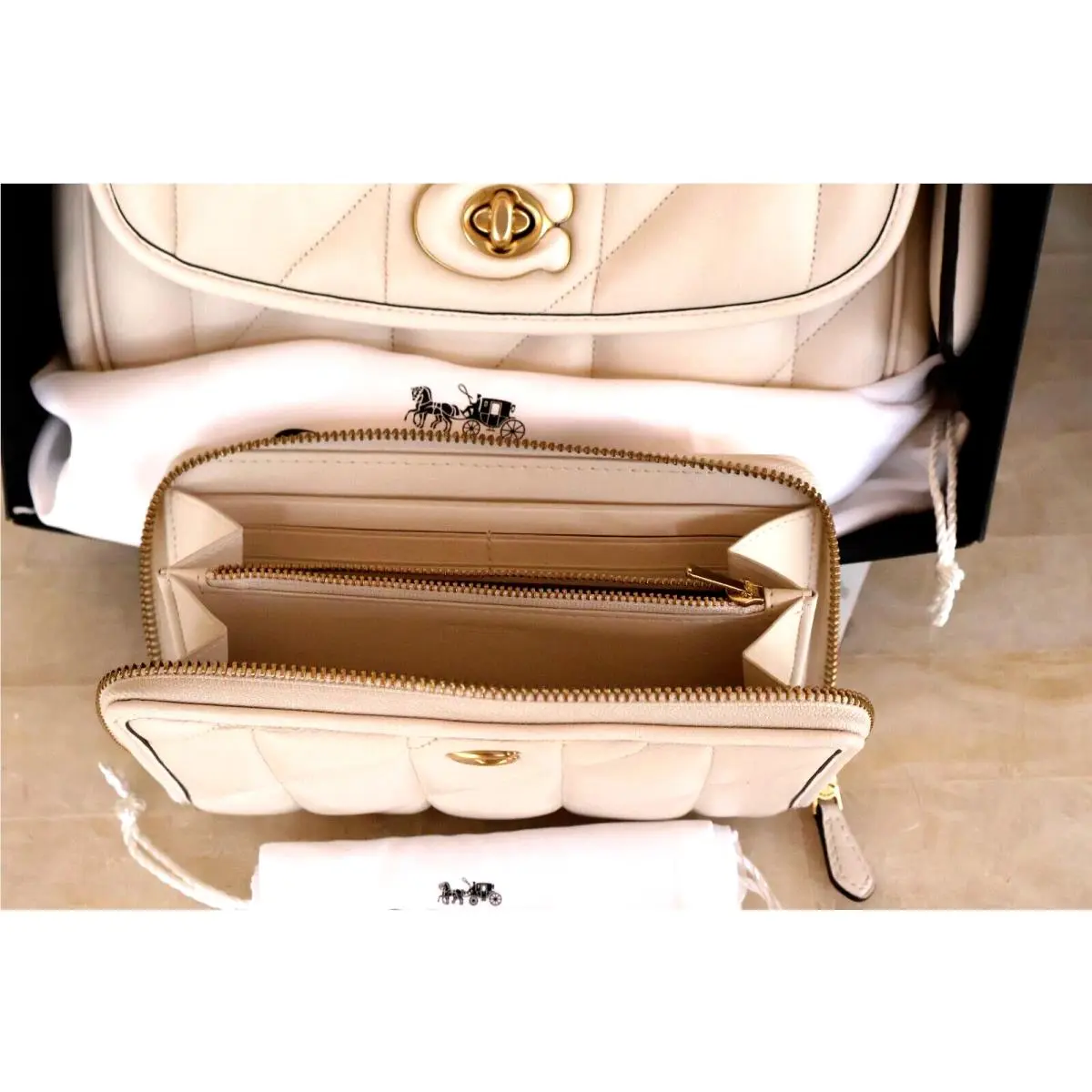 Coach  bag  - COACH Madison Pillow Top C8560 (Largest size in this bag Medium) - Handle/Strap: Brass with Woven Leather Chain Shoulder/crossbody/handbag, Hardware: Brass, Exterior: Chalk