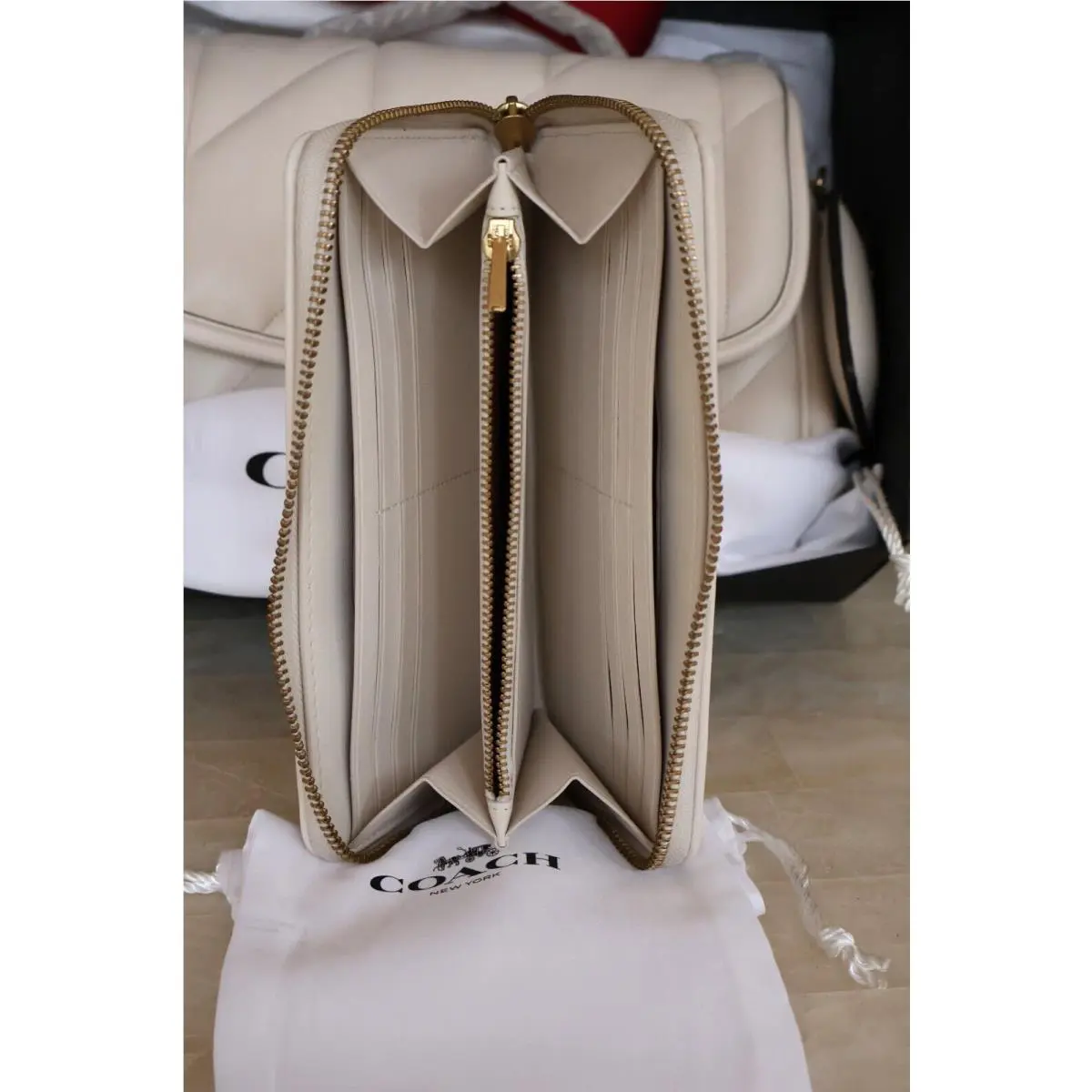 Coach  bag  - COACH Madison Pillow Top C8560 (Largest size in this bag Medium) - Handle/Strap: Brass with Woven Leather Chain Shoulder/crossbody/handbag, Hardware: Brass, Exterior: Chalk