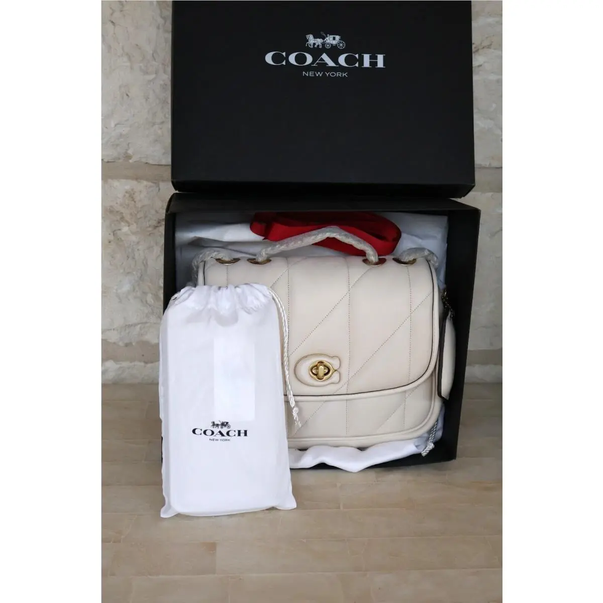 Coach  bag  - COACH Madison Pillow Top C8560 (Largest size in this bag Medium) - Handle/Strap: Brass with Woven Leather Chain Shoulder/crossbody/handbag, Hardware: Brass, Exterior: Chalk