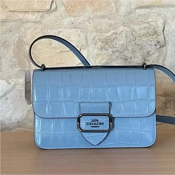 Morgan Crocodile Embossed Leather Small Crossbody Bag/wallet Option Blue Handbag by Coach