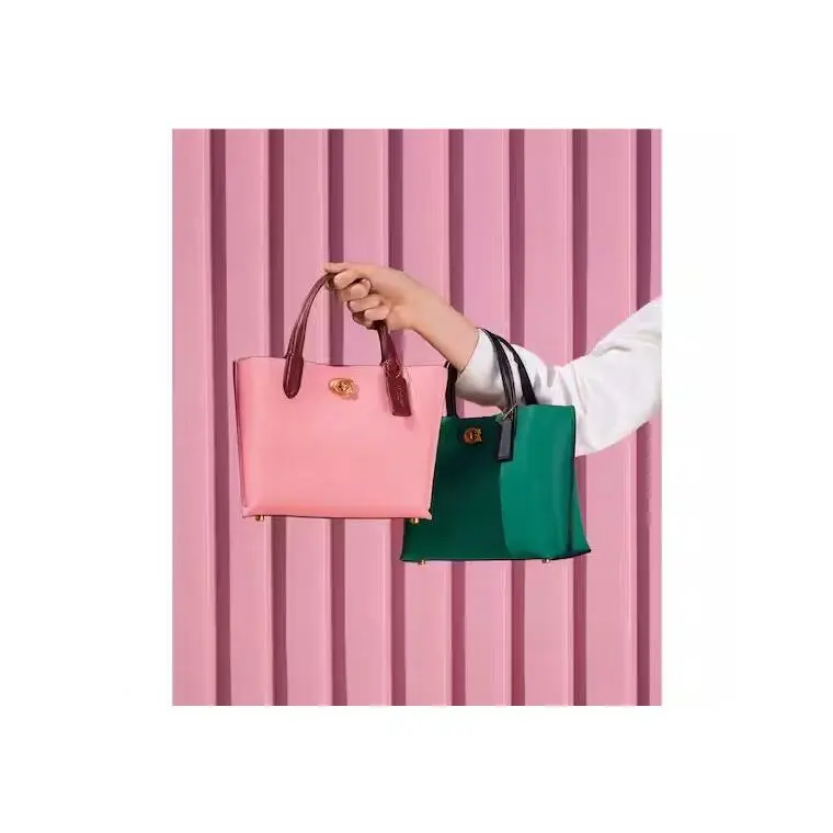 Coach Leather Willow Tote 24 W/crossbody Pink/burgundy or Green/navy Colorblock