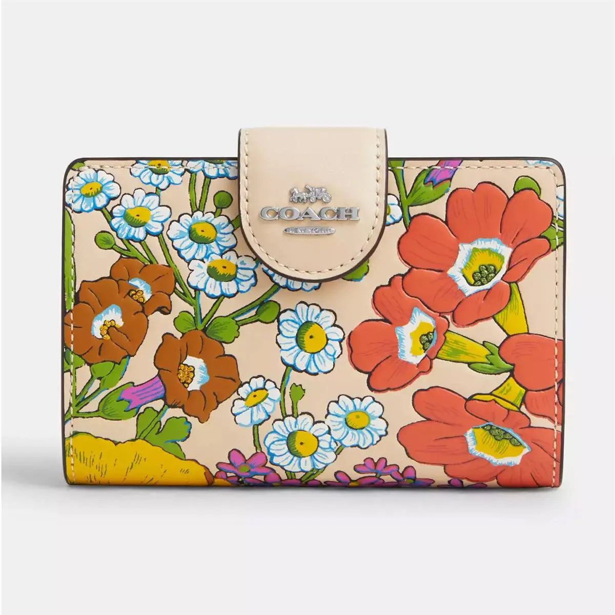 Coach Medium Corner Zip Wallet In Signature Canvas with Floral Print