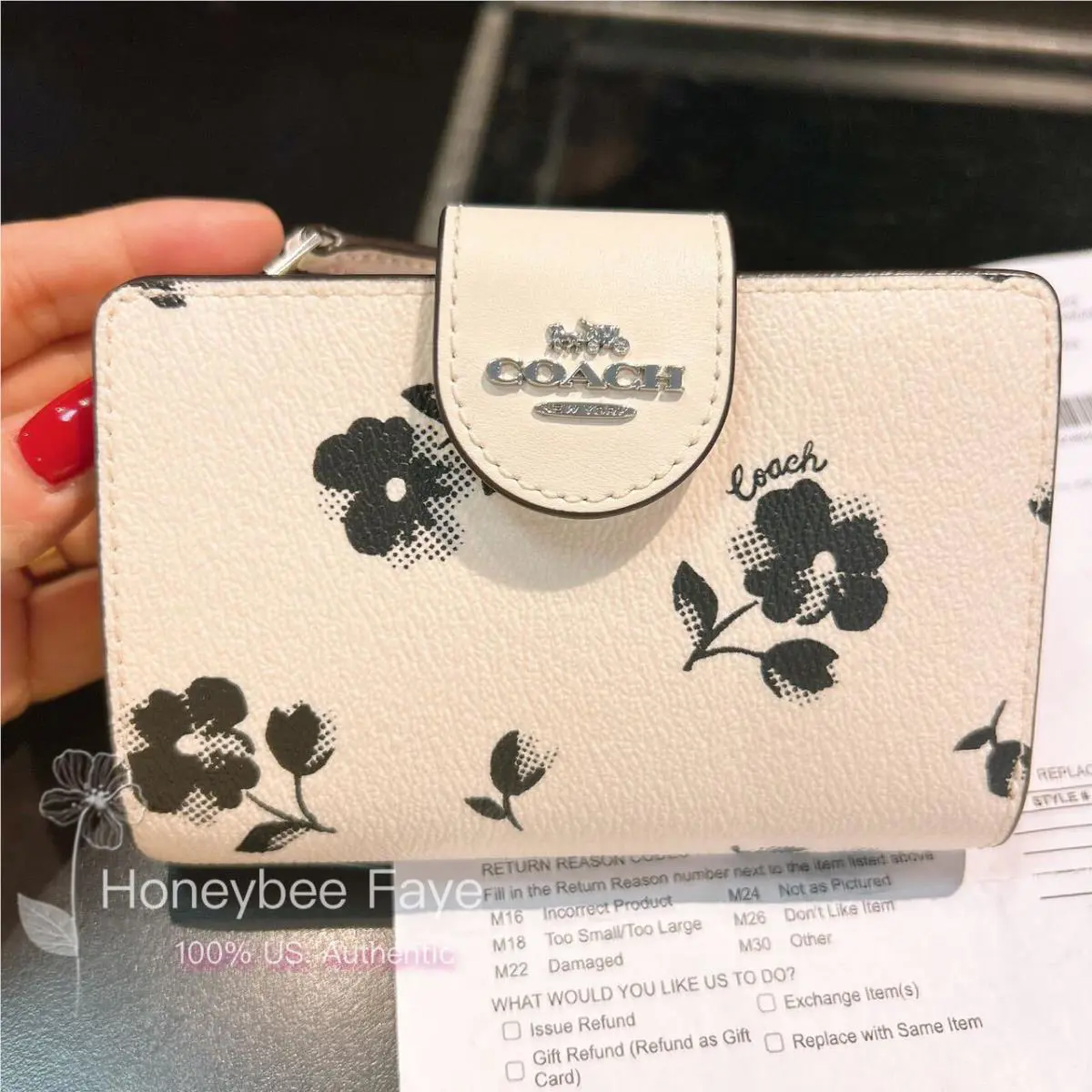 Coach Medium Corner Zip Wallet In Signature Canvas/with Floral Print