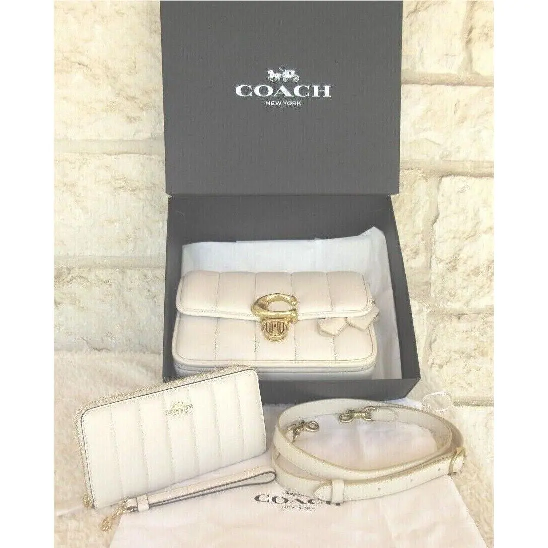 Studio Chalk Quilted Leather Shoulder Bag Wallet or Purse Set Choices WRISTLET and PURSE SET 2-PC quilted Studio chalk by Coach