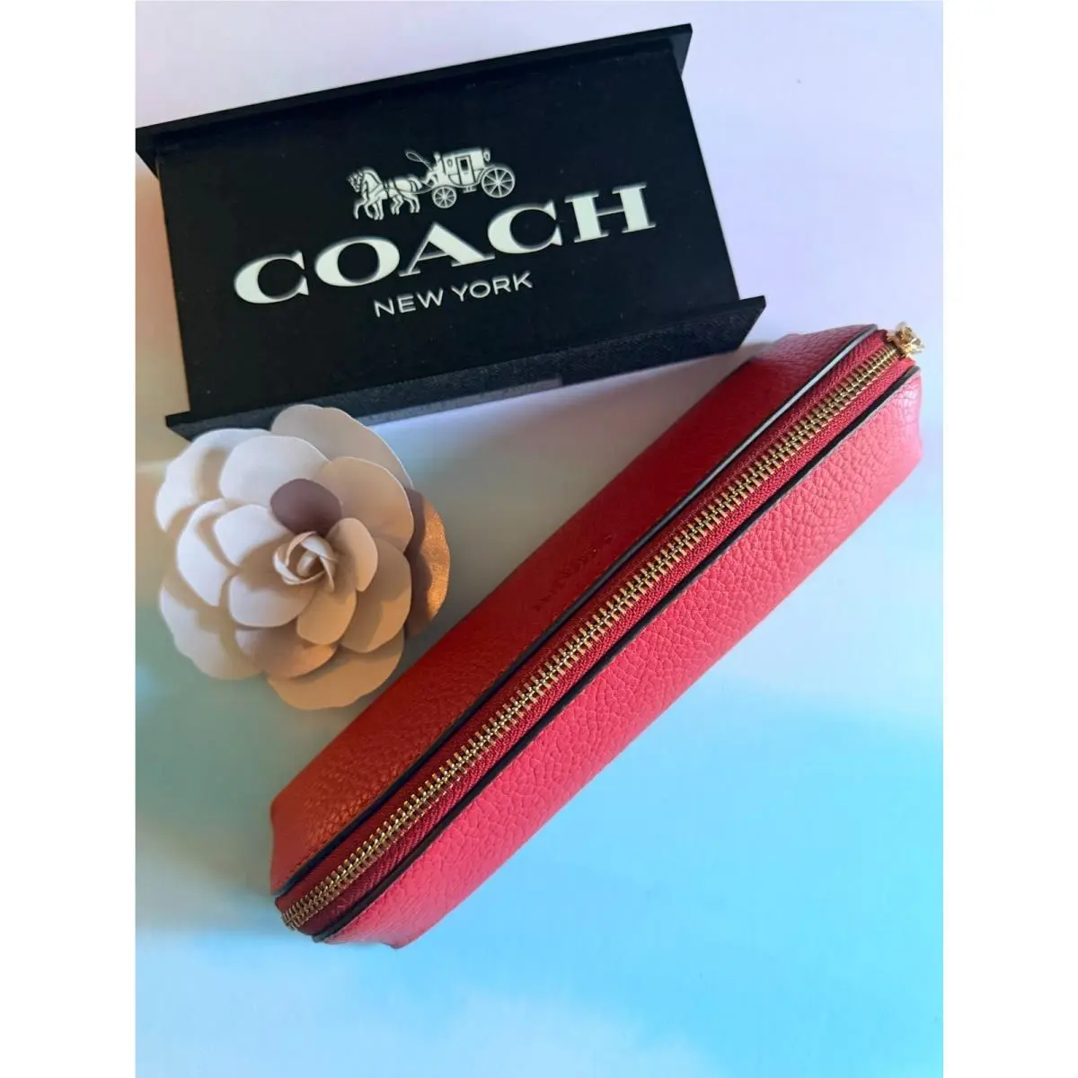 Pencil Cosmetic Organizational Case Leather Coated Can Floral Solid Multi CGG39 POPPY by Coach
