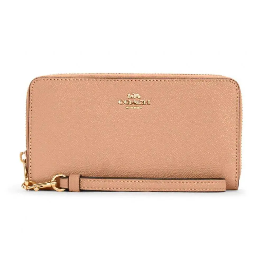 Long Zip Around Wallet Continental Wallet Crossgrain Leather - Shell Pink - C3441 by Coach