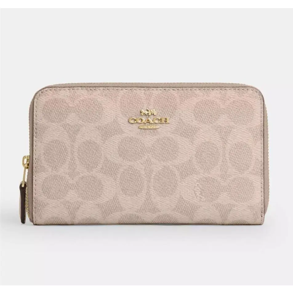 Women`s Medium ID Zip Wallet Signature Canvas - Sand/Chalk - CW781 by Coach