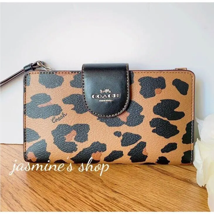 Phone Tech Wallet with Leopard/floral /strawberry /cherry Print CC869/leopard print by Coach