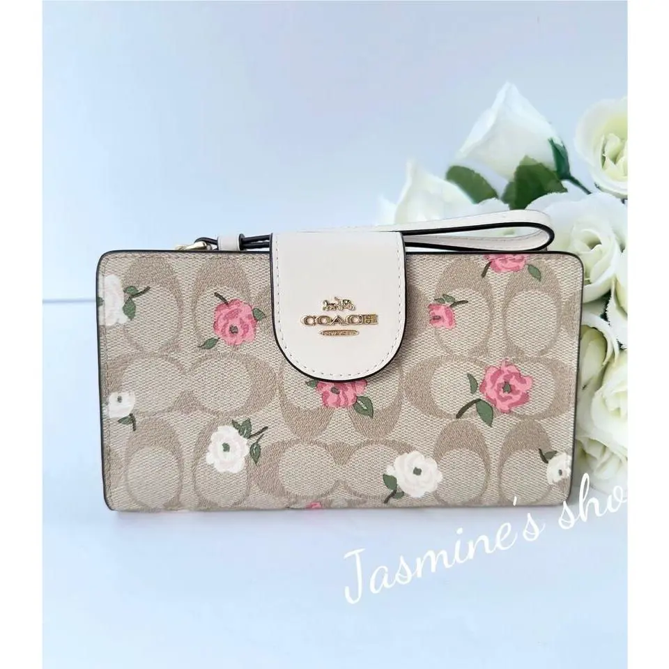 Phone Tech Wallet with Leopard/floral /strawberry /cherry Print CR967/light khaki chalk multi by Coach