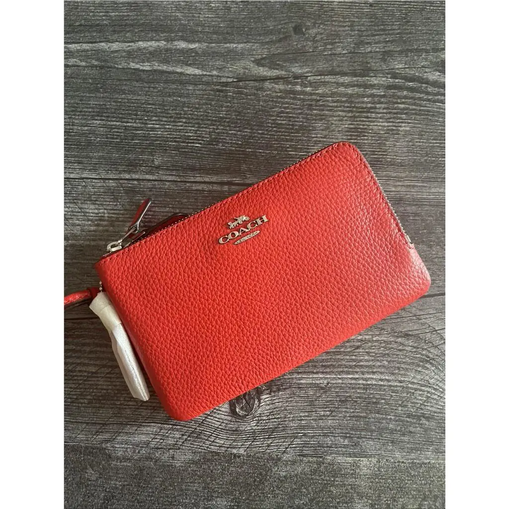 BN Coach Double Corner Zip Wristlet Wallet Leather s