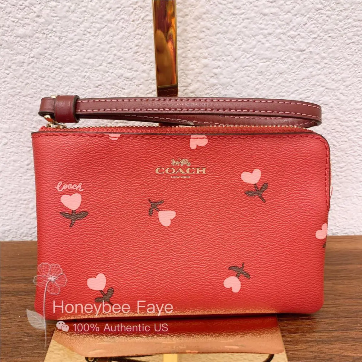 Coach Corner Zip Wristlet Wallet with Heart/ Floral Print CP436/C3300/CW857