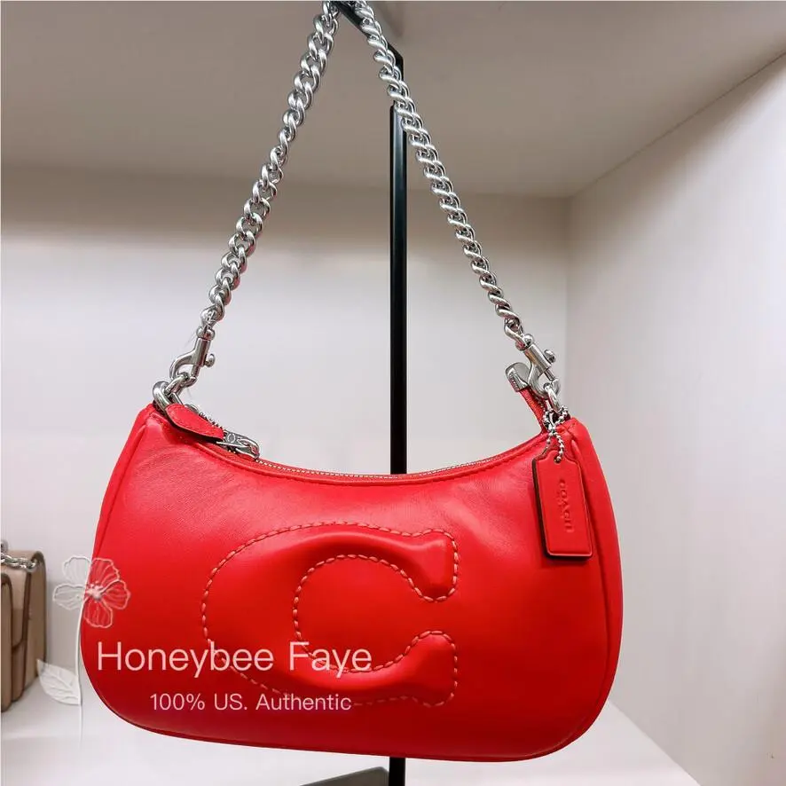 Teri Shoulder Bag with Quilting cj608 Silver/Bright Poppy by Coach