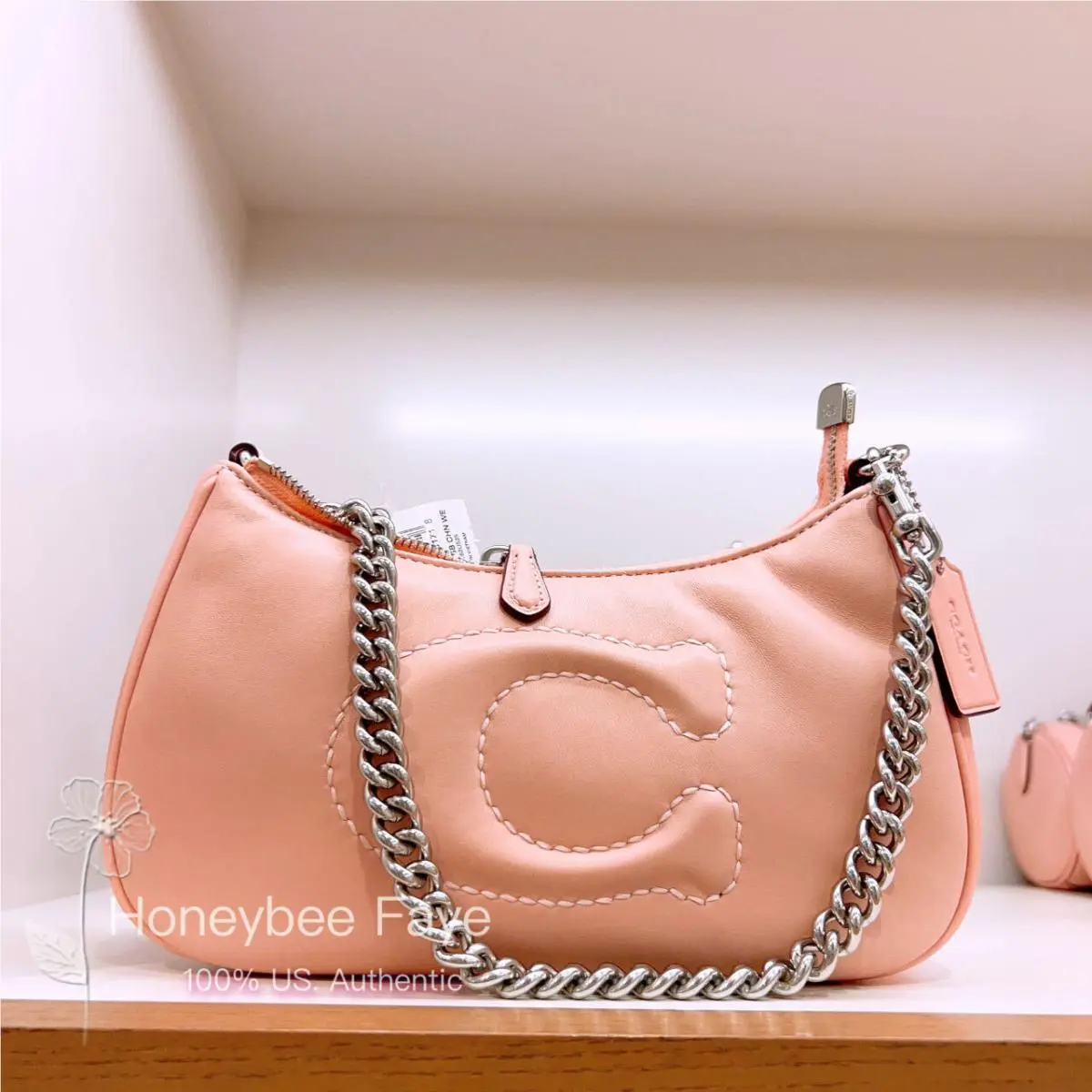 Teri Shoulder Bag with Quilting cj608 Silver/Light Pink by Coach