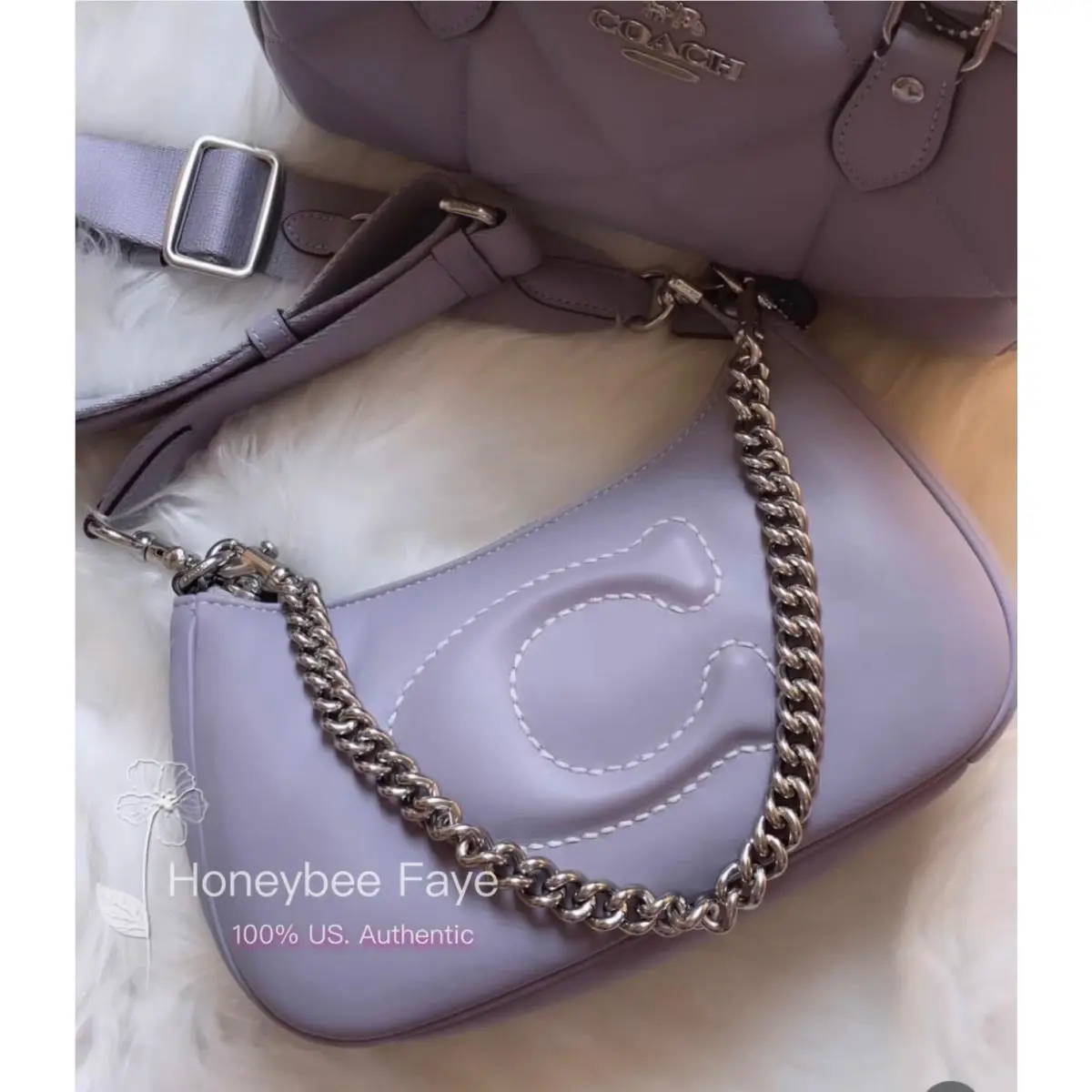 Teri Shoulder Bag with Quilting cj608 Silver/Mist by Coach