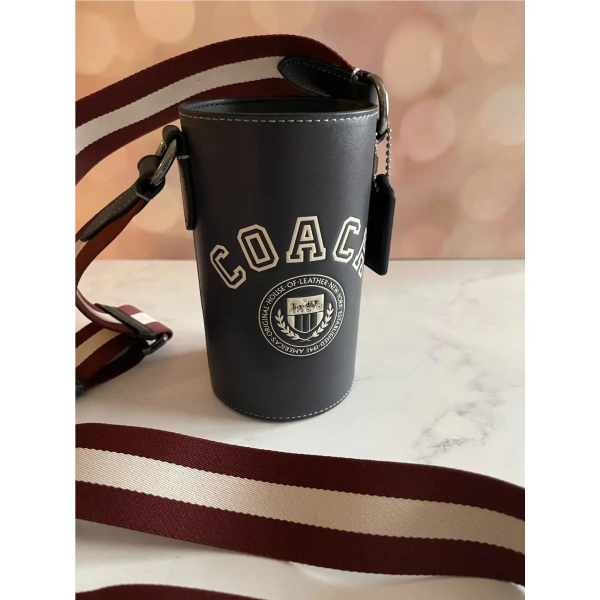 BN Coach Crossbody Water Bottle with Varsity Motif Leather with Strap