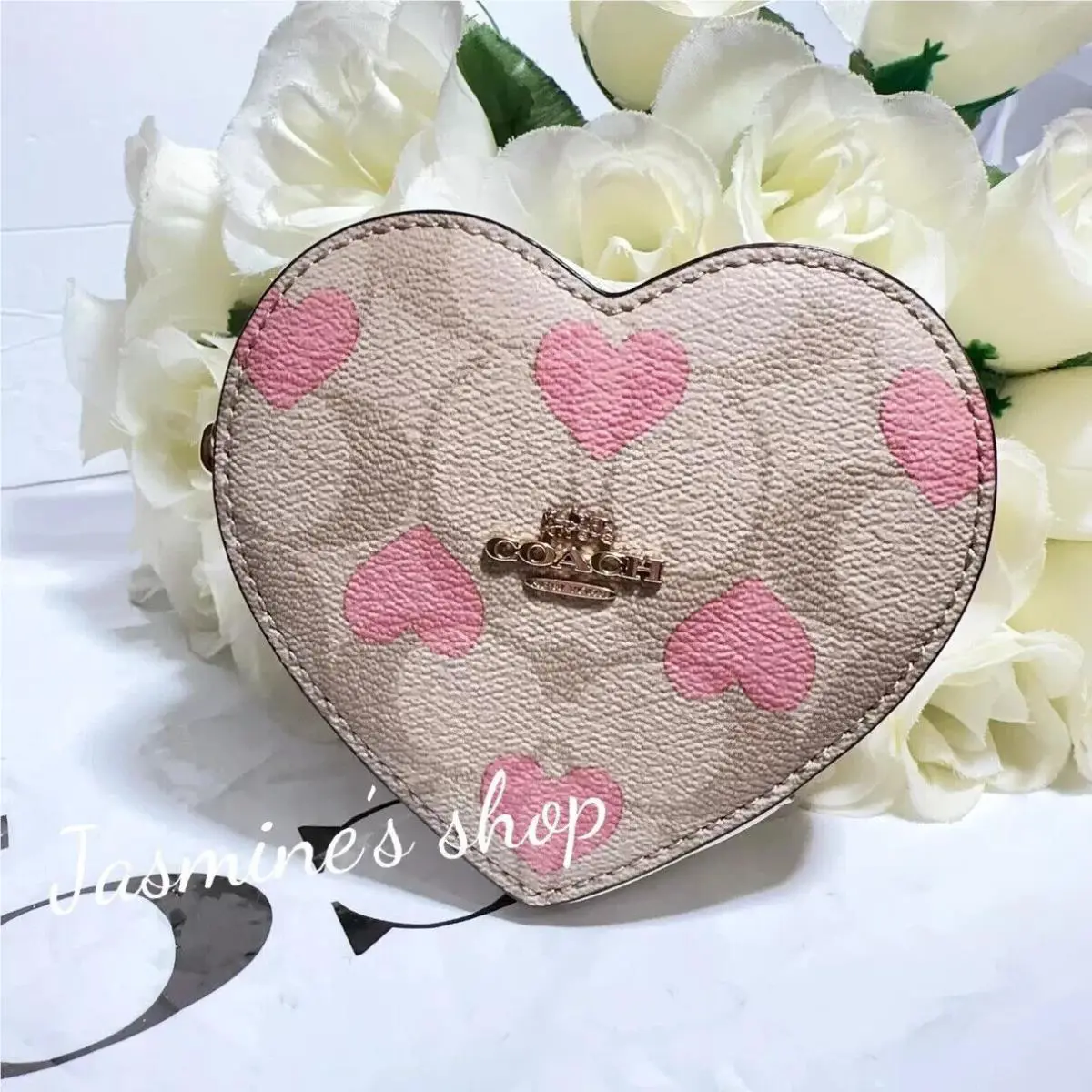 Heart Coin Case In Signature Canvas CP480/CU405/CM317 CP480/heart print/light khaki by Coach