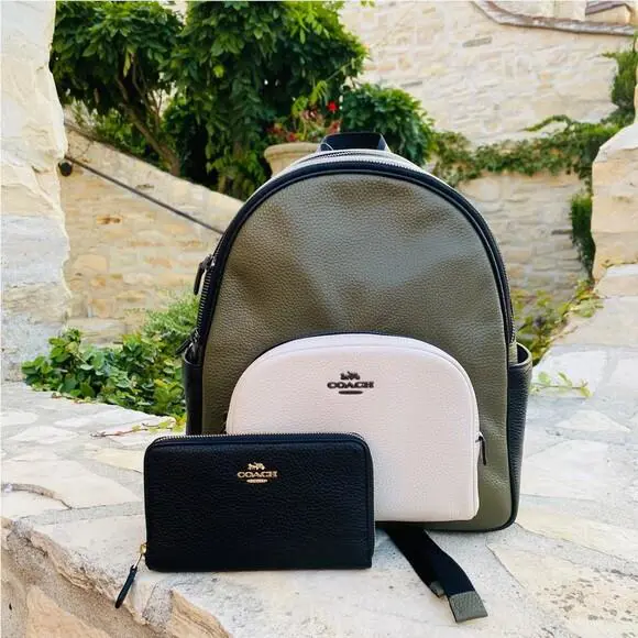 Court Backpack Color Block Leather Bag/wallet Options Olive Black backpack+wallet by Coach