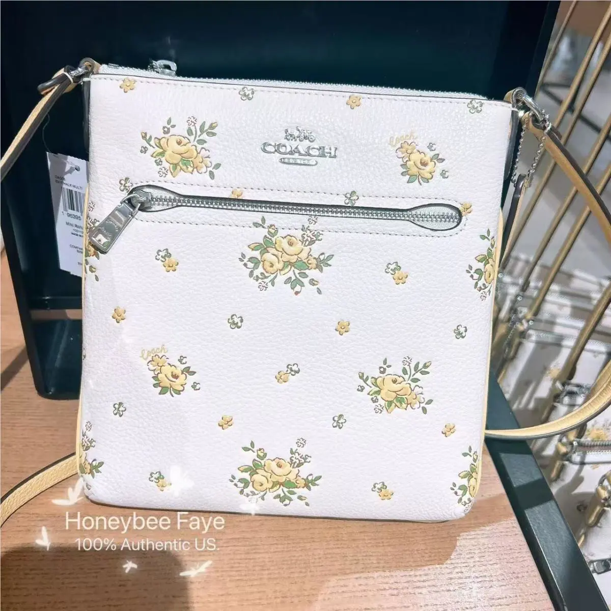 Mini Rowan File Bag with Creature/floral Print CAQ08 Silver/Chalk Multi by Coach