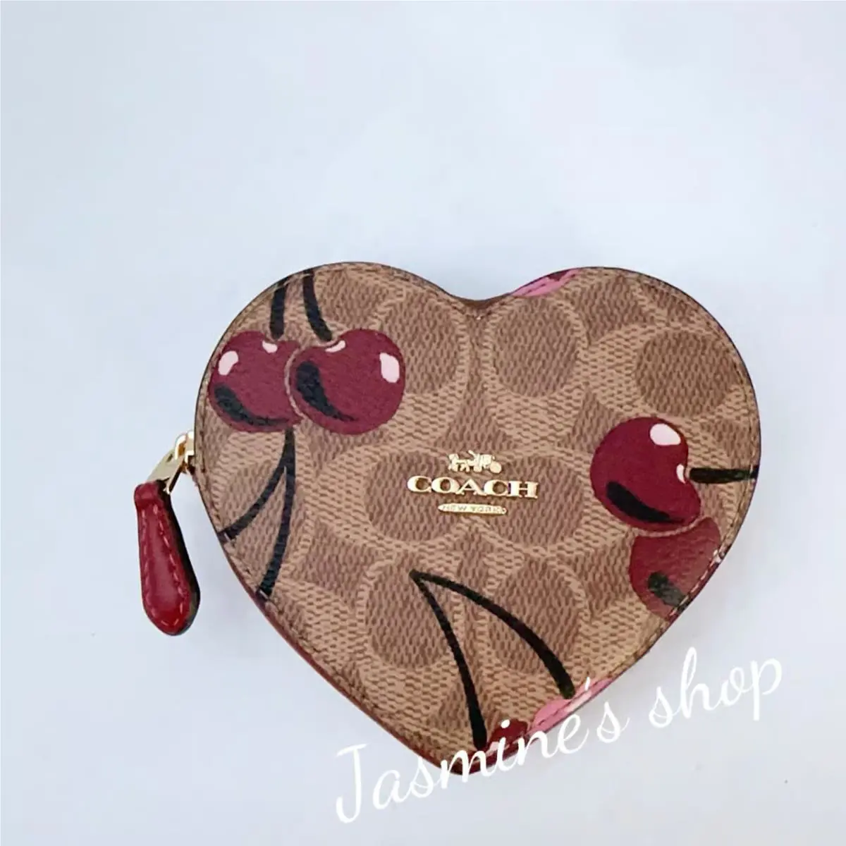 Heart Coin Case with Cherry Print CZ476/CZ477 CZ476/tan multi by Coach