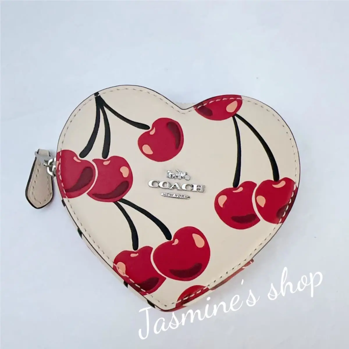 Heart Coin Case with Cherry Print CZ476/CZ477 CZ477/chalk multi by Coach
