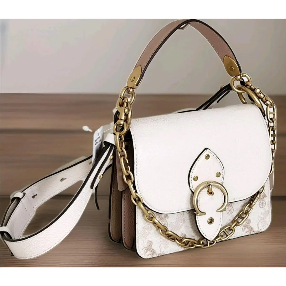 Coach Beat 18 Horse Carriage Chalk Taupe Gold Crossbody Shoulder Bag
