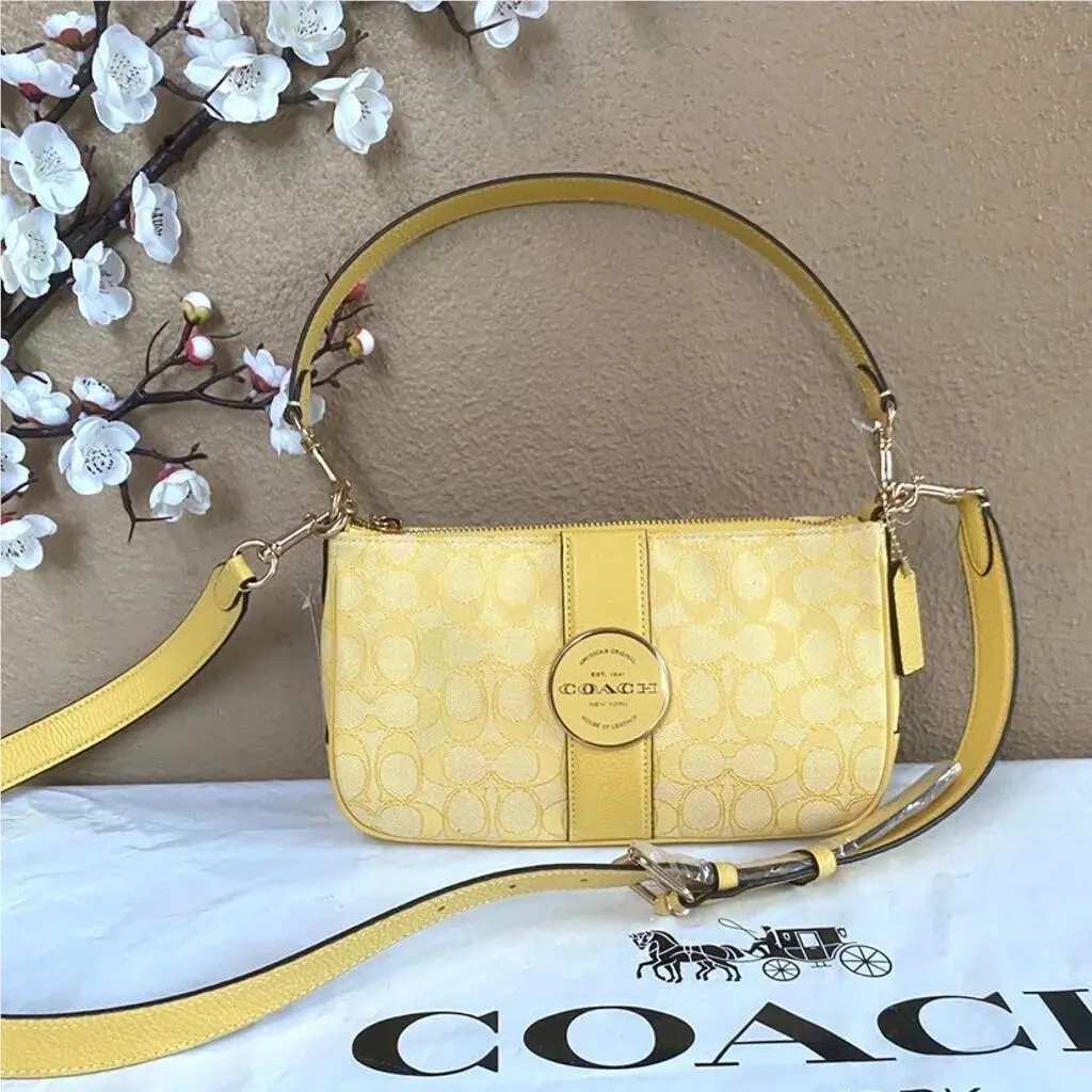 Lonnie Baguette In Signature Jacquard c8306 Gold /retro yellow by Coach