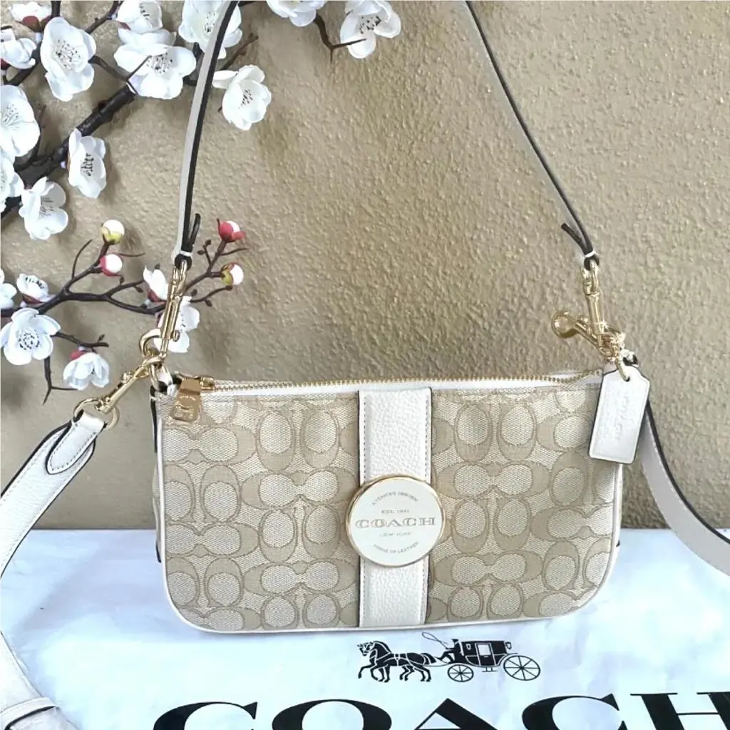 Lonnie Baguette In Signature Jacquard c8306 light khaki chalk by Coach