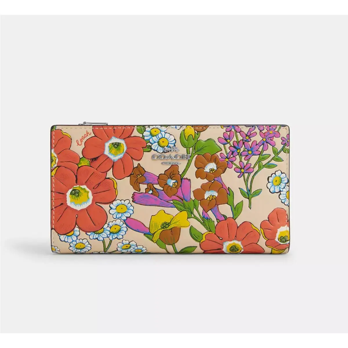 Coach Slim Zip Wallet with Floral Print CR619