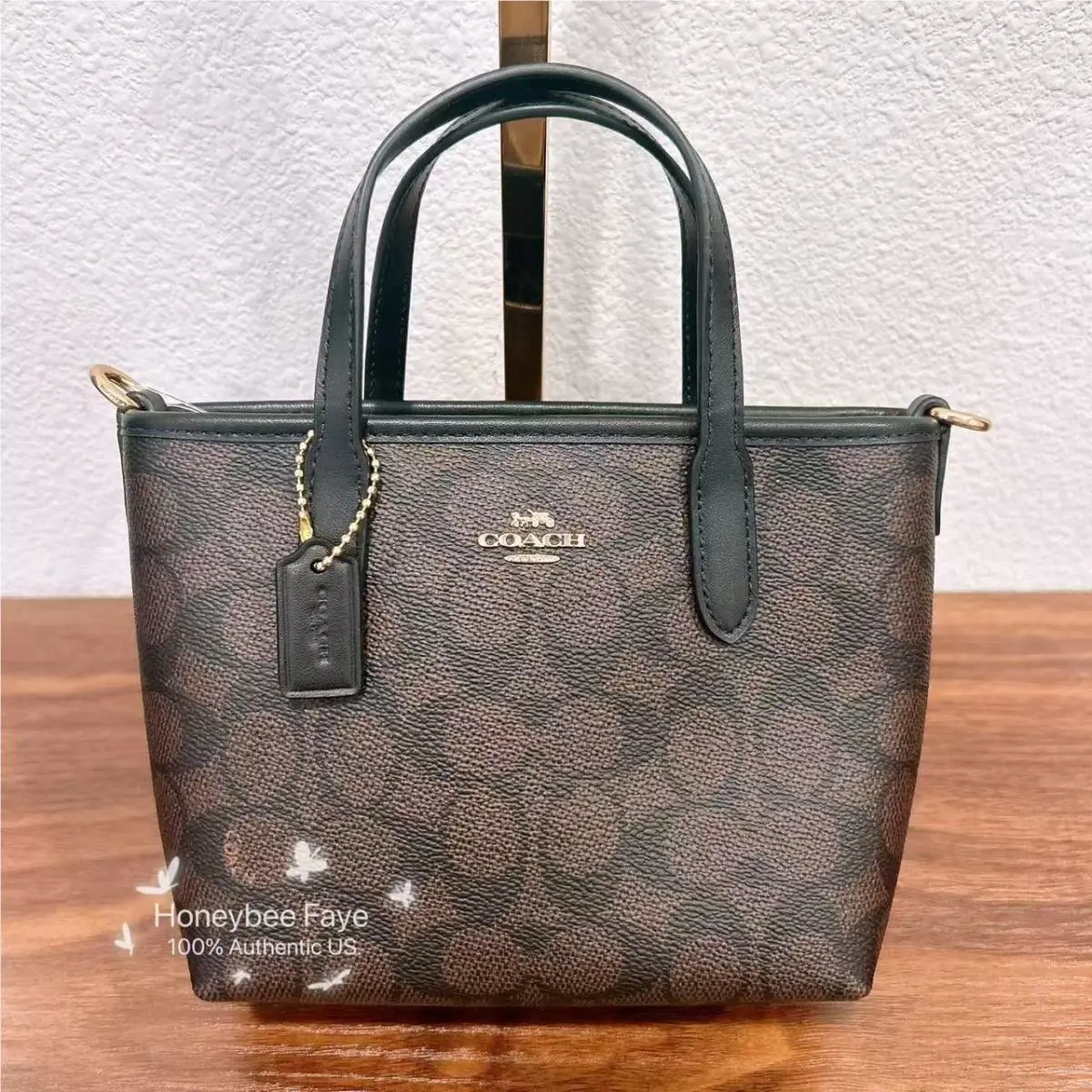 City Mini Tote Bag in Camo/ Cherry Print CW033/CW034/CW031 CW032 Gold/Walnut/Black by Coach